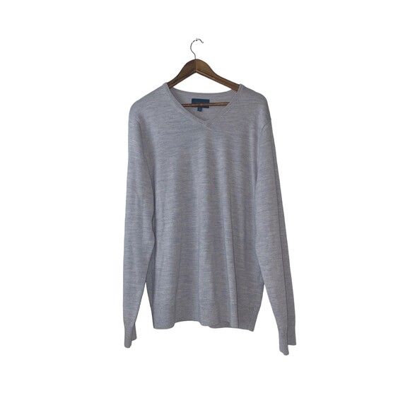 Fairlane 100% Merino Wool V Neck Sweater Mens Size XL Marled Light Gray - Picture 2 of 10